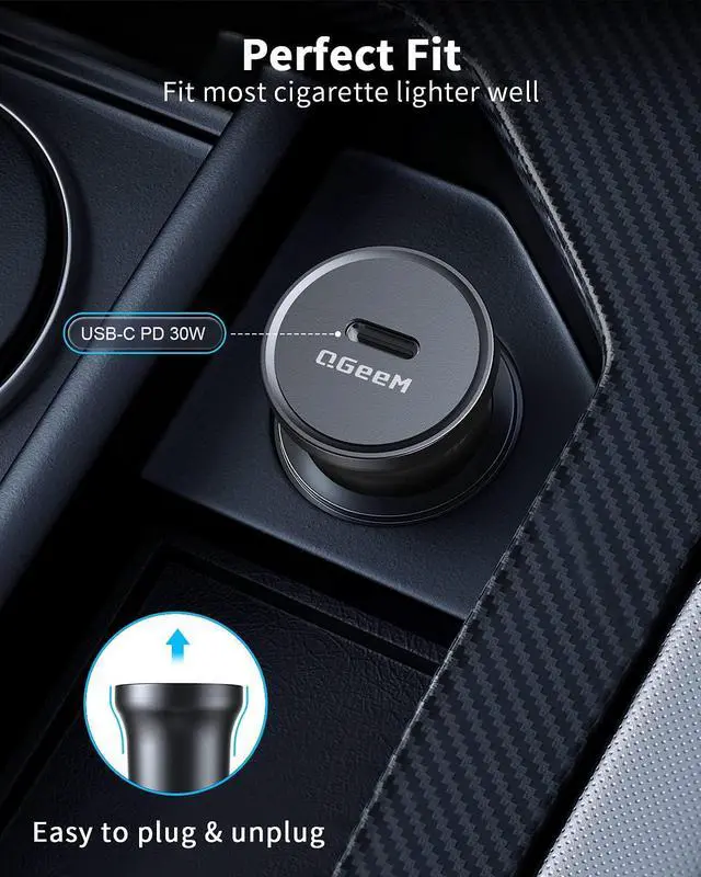 Alt view image 5 of 6 - USB C Car Charger Adapter,QGeeM 30W Super Mini Type C Power Delivery PD Fast Car Charger Compatible for iPhone12/12 Pro Max/12 Mini/iPhone 11/Pro Max/XR/XS/Max/8/8P,iPad Pro,MacBook,AirPods