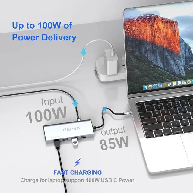 Alt view image 4 of 7 - QGeeM USB C Hub Ethernet,9-in-1 Docking Station with 4K HDMI,Card Reader,100W PD, USB 3.0/2.0, Gigabit Ethernet,USB C Dock Compatible with iPhone 15/Mac Book/Dell/HP/Surface/Steam Deck and More