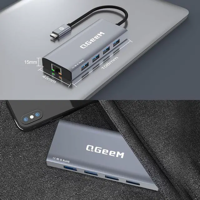 Alt view image 5 of 7 - QGeeM USB C Hub Ethernet,9-in-1 Docking Station with 4K HDMI,Card Reader,100W PD, USB 3.0/2.0, Gigabit Ethernet,USB C Dock Compatible with iPhone 15/Mac Book/Dell/HP/Surface/Steam Deck and More