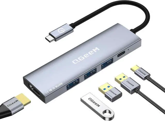 Main image of QGeeM USB C Hub 5 in 1 Multi-Port Digital AV Adapter 4K HDMI, 100W Power Delivery, 3 USB-A Data Ports, USB C Dongle for MacBook Pro/Air, iPad Pro, iMac, iPhone 15 Pro/Pro Max, XPS, Thinkpad and More.