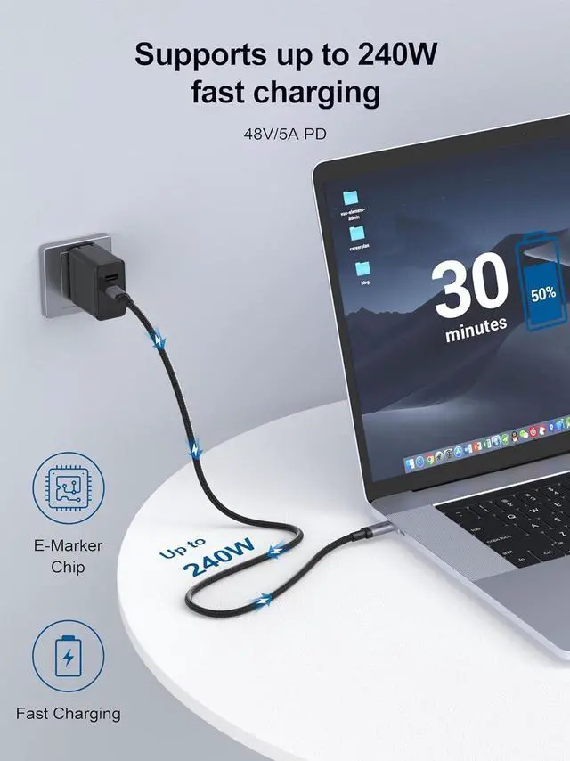 Alt view image 6 of 7 - QGeeM USB C to USB C Cable,USB4,40Gbps Data Transmmision,PD 240W Fast Charging,Supports 8K/4K Viedio,Compatible with iPhone 15/ipad Air 4/MacBook Pro/Air,Samsung/Thunderbolt 3/4-1m