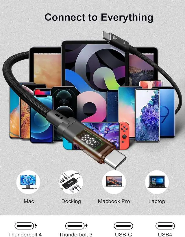 Alt view image 3 of 7 - QGeeM USB4.0 Type C Data Cable 240W 5A Fast Charge 40Gbps 8K@60Hz Compatible Thunderbolt4/3 with Digital Display Audio USB-C Cable