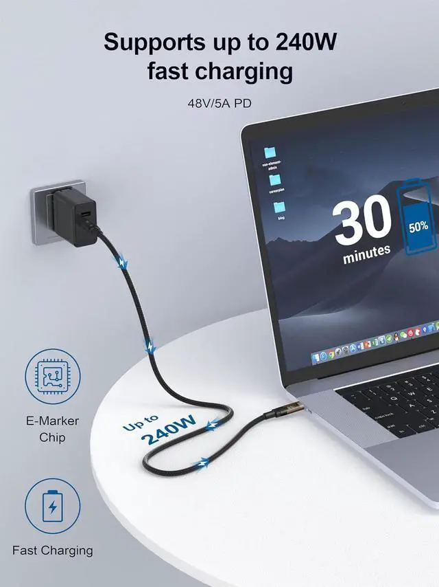 Alt view image 6 of 7 - QGeeM USB4.0 Type C Data Cable 240W 5A Fast Charge 40Gbps 8K@60Hz Compatible Thunderbolt4/3 with Digital Display Audio USB-C Cable