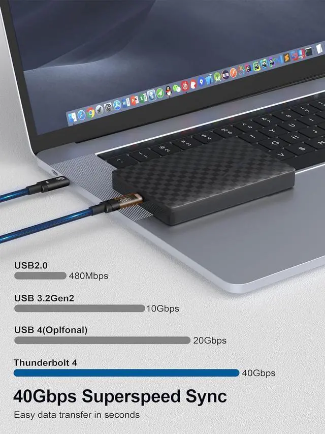 Alt view image 5 of 7 - QGeeM USB4.0 Type C Data Cable 240W 5A Fast Charge 40Gbps 8K@60Hz Compatible Thunderbolt4/3 with Digital Display Audio USB-C Cable