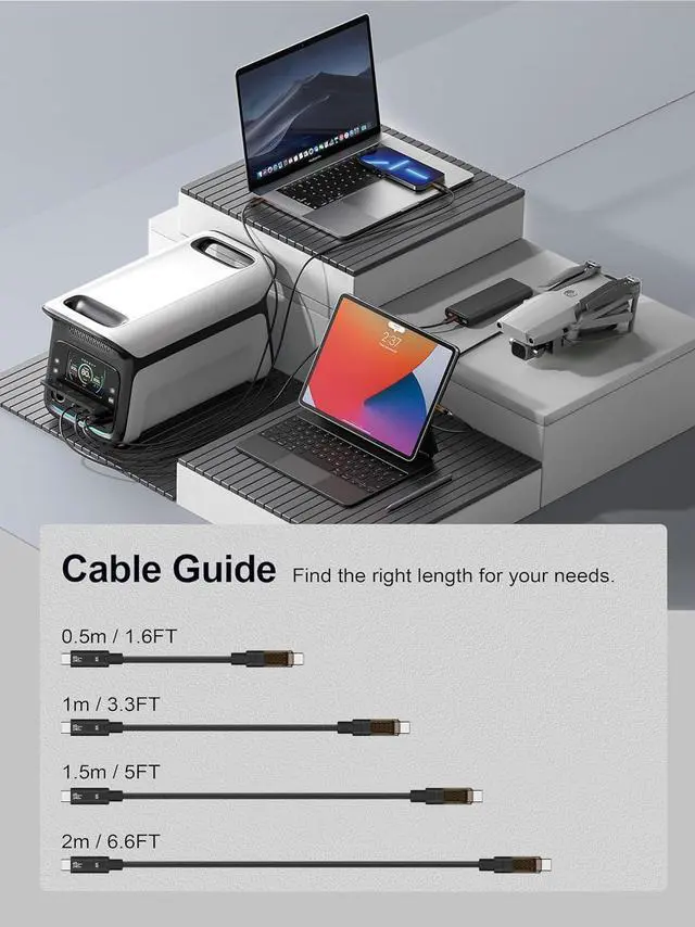 Alt view image 7 of 7 - QGeeM USB4.0 Type C Data Cable 240W 5A Fast Charge 40Gbps 8K@60Hz Compatible Thunderbolt4/3 with Digital Display Audio USB-C Cable