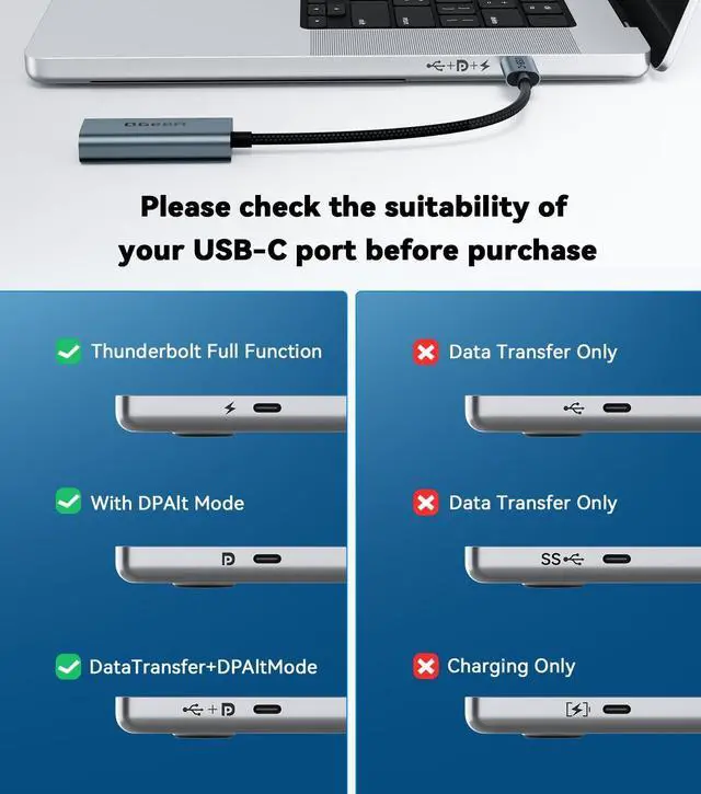 Alt view image 4 of 7 - QGeeM USB C to HDMI Adapter 4K@60Hz,Thunderbolt 3/4 to HDMI Adapter,Compatible for MacBook Pro/Air,iPhone16/15 Pro Max Plus,iPad Mini Air,Dell XPS,Galaxy S24Ultra