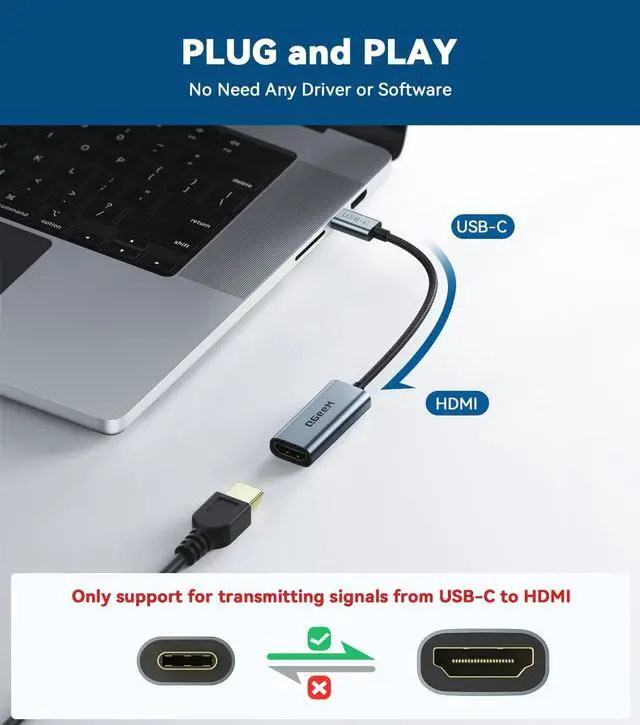 Alt view image 3 of 7 - QGeeM USB C to HDMI Adapter 4K@60Hz,Thunderbolt 3/4 to HDMI Adapter,Compatible for MacBook Pro/Air,iPhone16/15 Pro Max Plus,iPad Mini Air,Dell XPS,Galaxy S24Ultra
