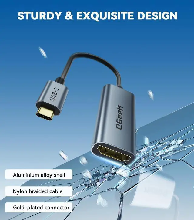 Alt view image 2 of 7 - QGeeM USB C to HDMI Adapter 4K@60Hz,Thunderbolt 3/4 to HDMI Adapter,Compatible for MacBook Pro/Air,iPhone16/15 Pro Max Plus,iPad Mini Air,Dell XPS,Galaxy S24Ultra