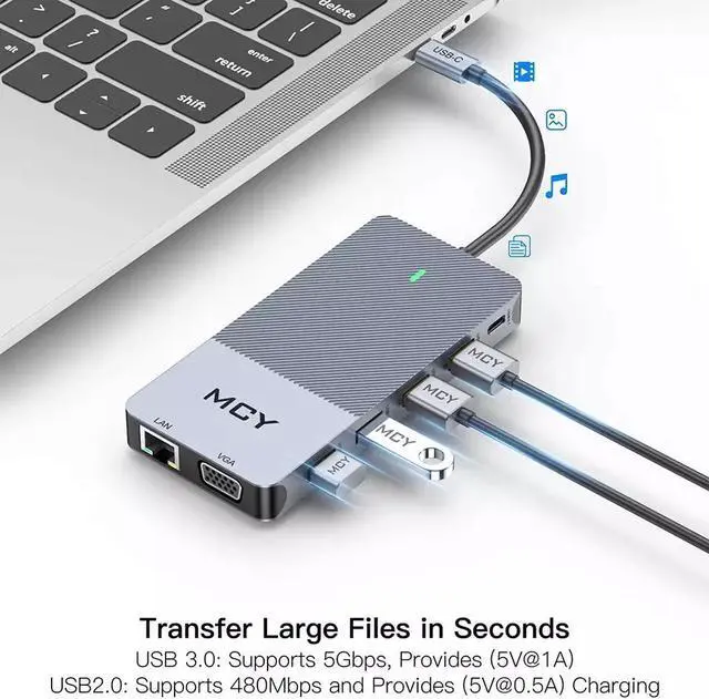 Alt view image 4 of 7 - QGeeM USB C Hub,12 in 1 USB C Laptop Docking Station Dual Monitor,Triple Display USB Type C Adapter Dock With 4K Dual HDMI,VGA,100W PD,Ethernet,4USB,SD/TF, Compatible with MacBook and Windows