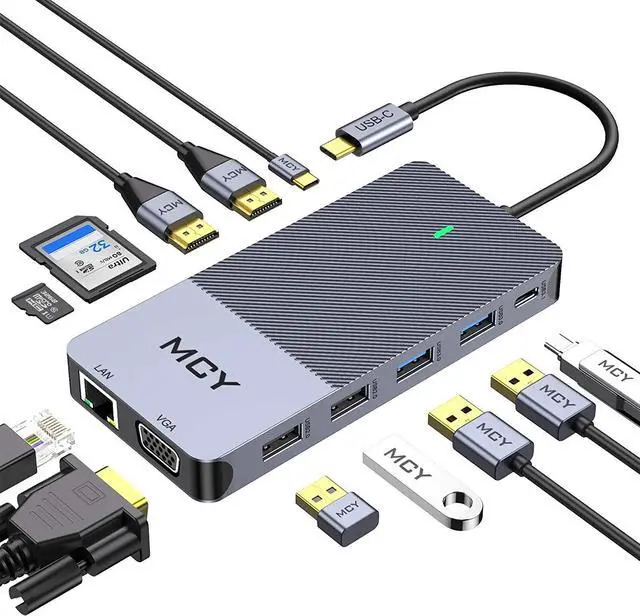 Main image of QGeeM USB C Hub,12 in 1 USB C Laptop Docking Station Dual Monitor,Triple Display USB Type C Adapter Dock With 4K Dual HDMI,VGA,100W PD,Ethernet,4USB,SD/TF, Compatible with MacBook and Windows