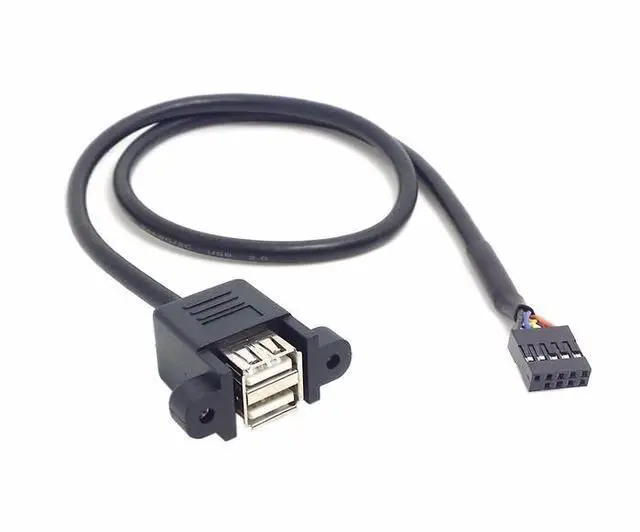 Alt view image 3 of 5 - 50cm Stackable Dual USB 2.0 A Type Female to Motherboard 9 Pin Header Cable with Screw Panel Holes