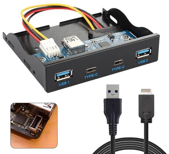 Alt view image 2 of 6 - USB 3.1 Front Panel Header to USB-C & USB 3.0 HUB 4 Ports Front Panel Motherboard Cable for 3.5" Floppy Bay