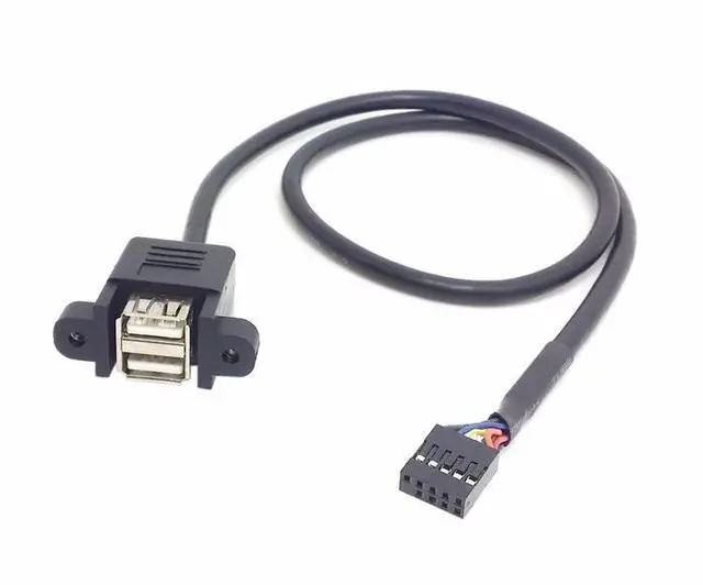 Alt view image 2 of 5 - 50cm Stackable Dual USB 2.0 A Type Female to Motherboard 9 Pin Header Cable with Screw Panel Holes