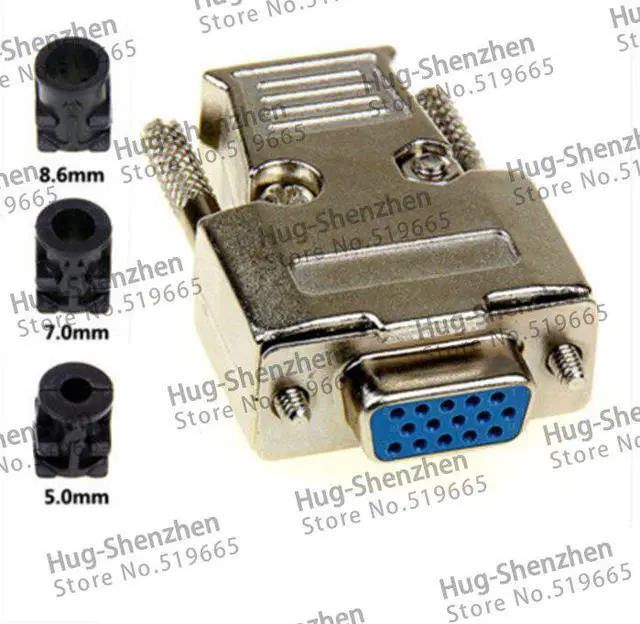 Alt view image 2 of 2 - Top D-Sub 15-pin DB15 VGA 3 row  plug (female) solid pin module + removable metal shell cover housing--5pcs/lot