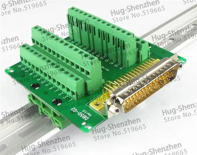 Alt view image 3 of 4 - DB50 DR50 male 50 pin port din rail module Terminal block adapter converter PCB board Breakout 3 row with shell