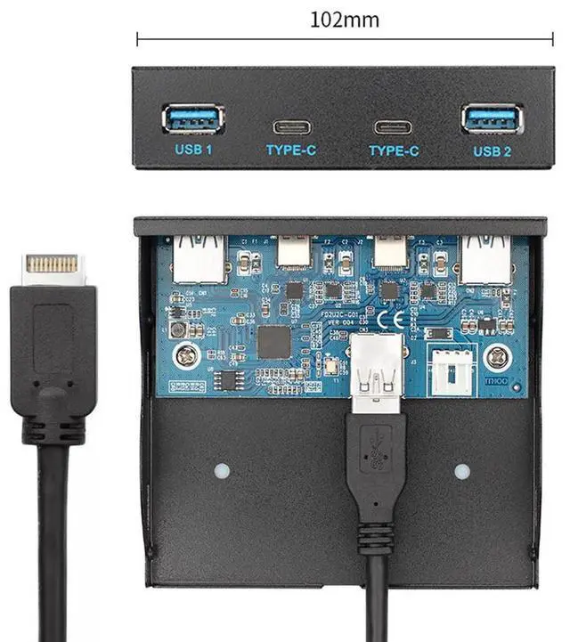 Alt view image 5 of 6 - USB 3.1 Front Panel Header to USB-C & USB 3.0 HUB 4 Ports Front Panel Motherboard Cable for 3.5" Floppy Bay