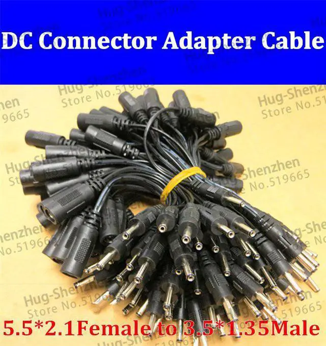 Main image of 100pcs/lot 15cm DC connector adapter cable with 5.5*2.1 female connector to 3.5*1.35 Male connector