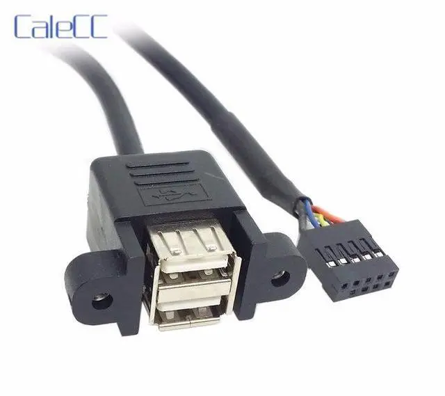 Main image of 50cm Stackable Dual USB 2.0 A Type Female to Motherboard 9 Pin Header Cable with Screw Panel Holes