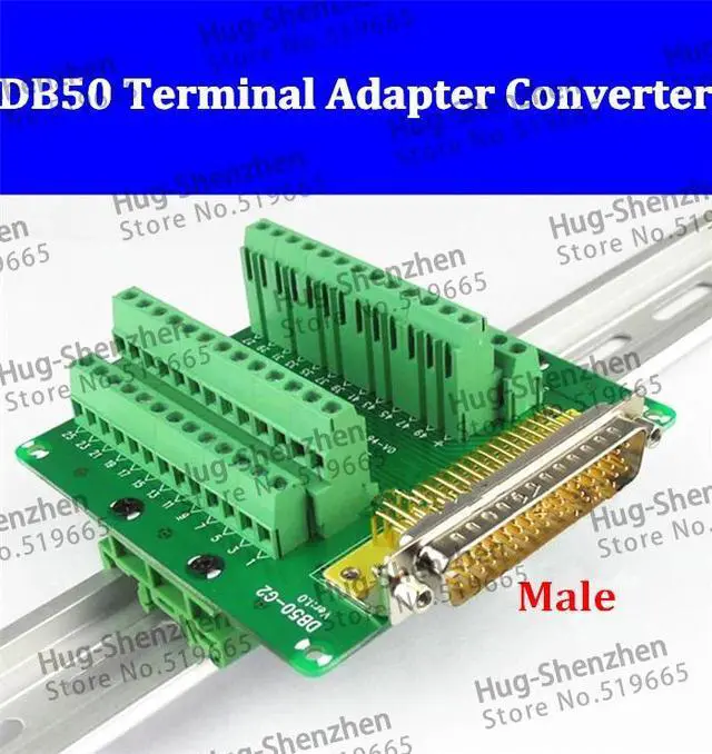 Main image of DB50 DR50 male 50 pin port din rail module Terminal block adapter converter PCB board Breakout 3 row with shell