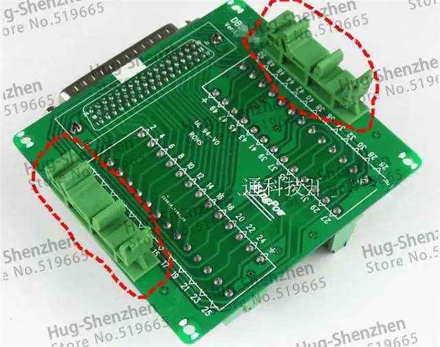 Alt view image 4 of 4 - DB50 DR50 male 50 pin port din rail module Terminal block adapter converter PCB board Breakout 3 row with shell