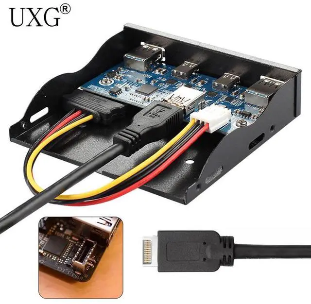 Alt view image 4 of 6 - USB 3.1 Front Panel Header to USB-C & USB 3.0 HUB 4 Ports Front Panel Motherboard Cable for 3.5" Floppy Bay