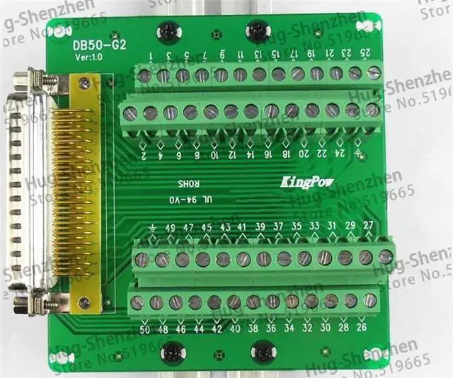 Alt view image 2 of 4 - DB50 DR50 male 50 pin port din rail module Terminal block adapter converter PCB board Breakout 3 row with shell