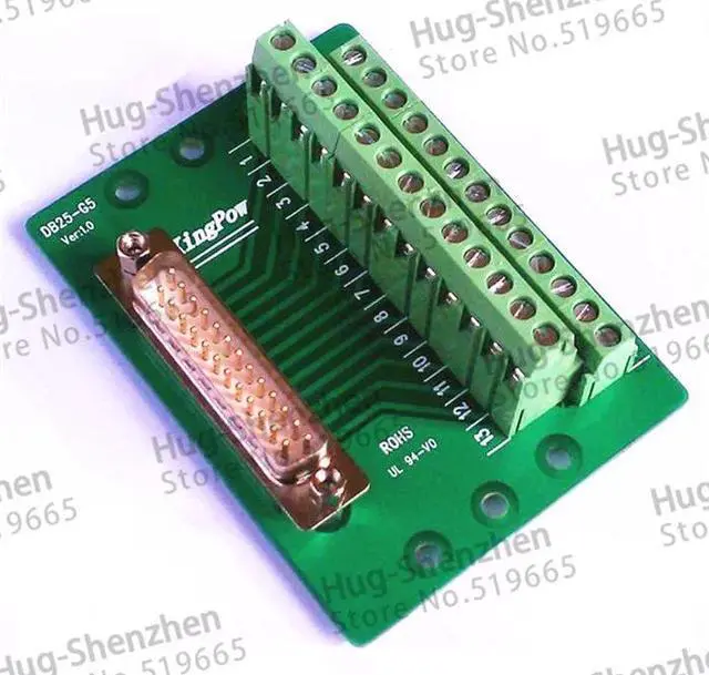 Alt view image 3 of 3 - DB25 to Terminal adapter plate DR25 male terminal board 180 degrees