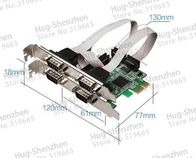 Alt view image 6 of 6 - PCI-E to 4port RS232 PCI Express DB-9 Serial RS232 RS232 Com Ports to PCI-E Controller Extender Adapter Card 2pcs/lot
