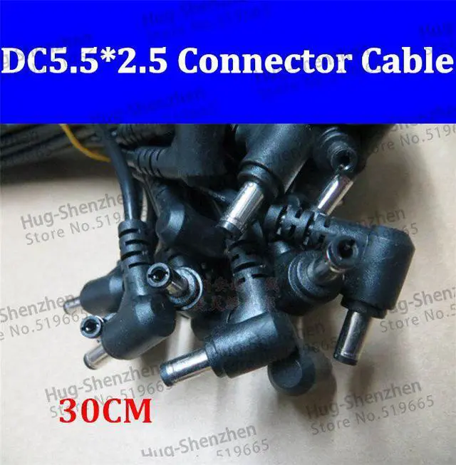 Main image of DC Power Angle male 5.5x2.5 fork Connector Cable Plug Jack Adapter , DC Pigtail Male 90 Degree Wire 5.5*2.5 , 20pcs,