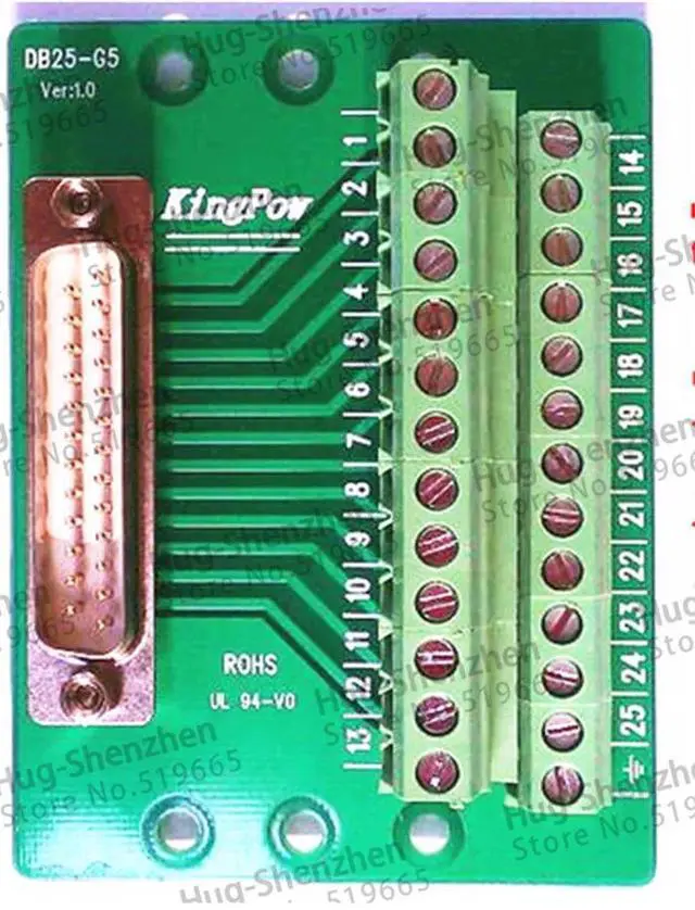 Alt view image 2 of 3 - DB25 to Terminal adapter plate DR25 male terminal board 180 degrees