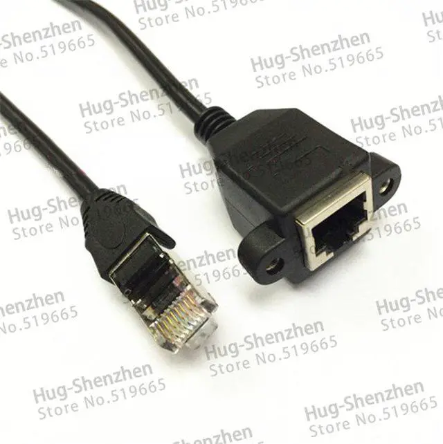 Alt view image 4 of 4 - (5pieces/lot) 1M Ethernet LAN RJ45 Network connector female Jack with ear screw holes to male Plug adapter Cable