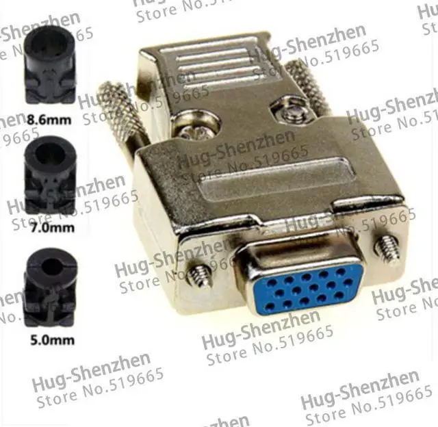 Alt view image 2 of 2 - Top D-Sub 15-pin DB15 VGA 3 row  plug (female) solid pin module + removable metal shell cover housing--2pcs/lot