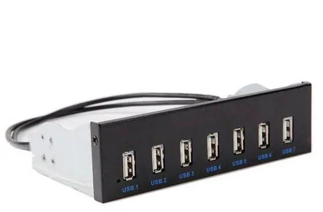 Alt view image 4 of 5 - 7 Port USB 2.0 5.25" Internal CD-ROM Bay Front Panel USB Hub, 7 x USB 2.0 to Motherboard USB 9 pin Hub Splitter Adapter, Black