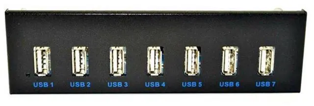 Alt view image 3 of 5 - 7 Port USB 2.0 5.25" Internal CD-ROM Bay Front Panel USB Hub, 7 x USB 2.0 to Motherboard USB 9 pin Hub Splitter Adapter, Black