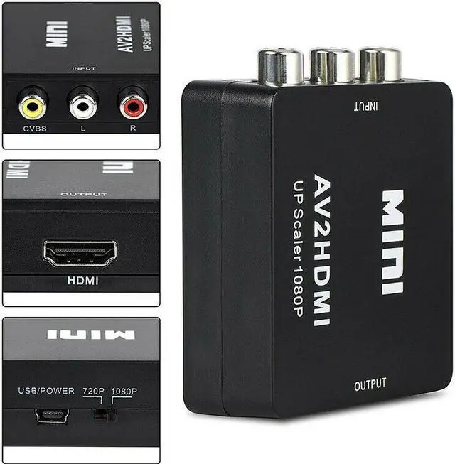 Alt view image 2 of 7 - RCA AV to HDMI Converter Adapter, 1080P 3 RCA CVBS Composite Video Audio Converter Adapter, Mini Composite CVBS to HDMI AV2 Converter with USB Cable for TV PC PS3 STB Xbox VHS VCR DVD (Black)