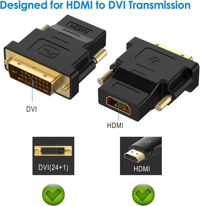 Alt view image 2 of 6 - DVI to HDMI Adapter 2-Pack Gold-Plated 1080P Male to Female Converter (Black)