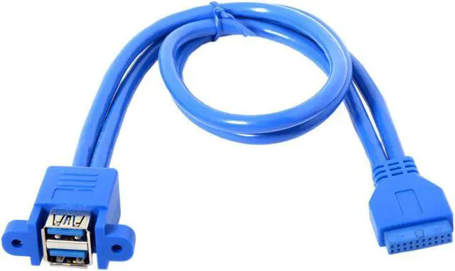 Alt view image 2 of 4 - Motherboard 20Pin Header Cable Dual Ports 50cm to Stackable USB 3.0 Female Panel Type