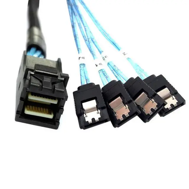 Alt view image 4 of 6 - 1m Internal Mini SAS SFF-8643 Host to 4 SATA 7pin Hard Disk Fanout 6Gbps Data Server Raid Cable