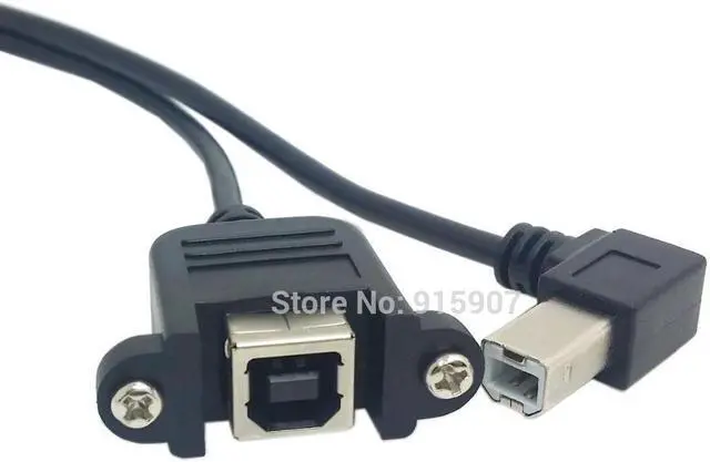 Alt view image 3 of 4 - CYDZ 90 Degree Right Angled USB B Type Male to Female Extension Cable with Screws for Panel Mount 50cm