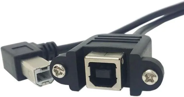 Alt view image 3 of 4 - CYDZ 90 Degree Left Angled USB B Type Male to Female extension cable with screws for Panel Mount 50cm