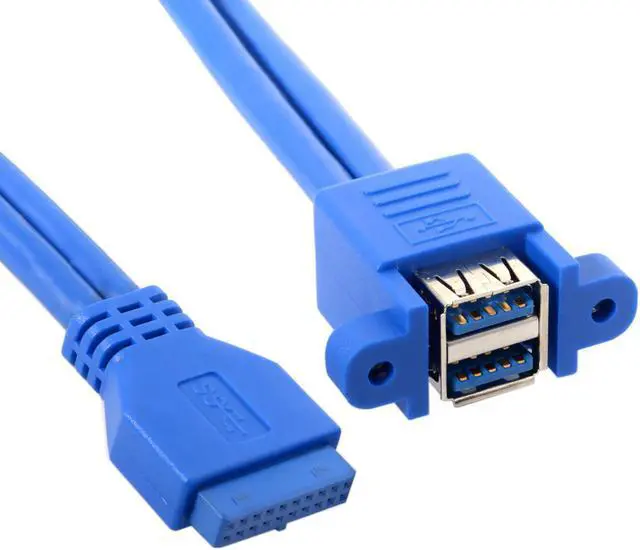 Alt view image 4 of 4 - Motherboard 20Pin Header Cable Dual Ports 50cm to Stackable USB 3.0 Female Panel Type