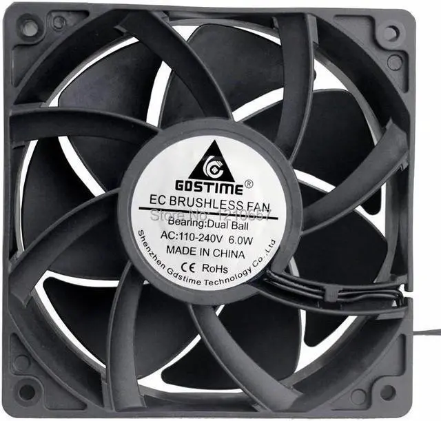 Alt view image 5 of 5 - 1 pcs EC Brushless Cooler Cooling Fan 120mm x 38mm 12038 12cm AC 110V 115V 120V 220V 240V 2 Wires