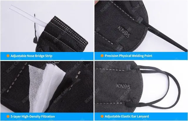 Alt view image 6 of 7 - Black Non-Disposable Face Mask, 50 Pcs Per Pack, 5-ply Breathable Comfortable Face Masks With Earloops for Daily Use