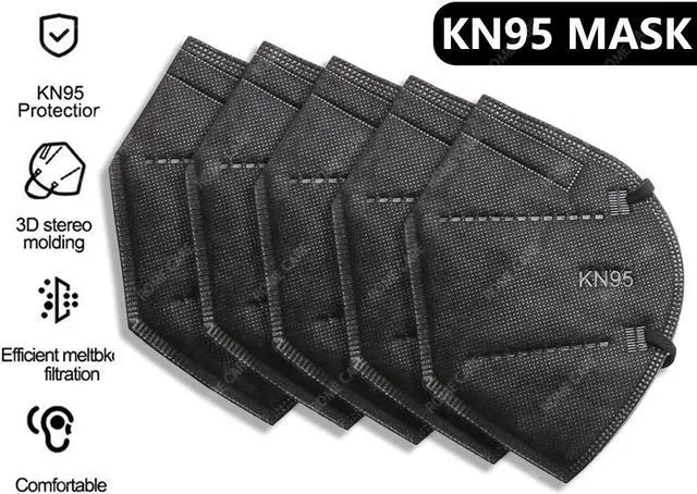 Main image of Black Non-Disposable Face Mask, 50 Pcs Per Pack, 5-ply Breathable Comfortable Face Masks With Earloops for Daily Use