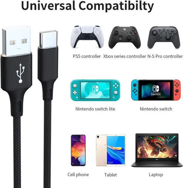 Alt view image 2 of 6 - 1 Pack 10FT Charging Cable for PS5 DualSense and Xbox Series X/S/ Switch Pro Controller, ROME CARE Charging Cord Nylon Braided Type-C Port Charger Accessories for Playstation 5/ Xbox Series S/X(Black)