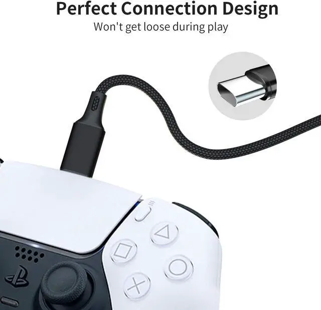 Alt view image 4 of 6 - 1 Pack 10FT Charging Cable for PS5 DualSense and Xbox Series X/S/ Switch Pro Controller, ROME CARE Charging Cord Nylon Braided Type-C Port Charger Accessories for Playstation 5/ Xbox Series S/X(Black)