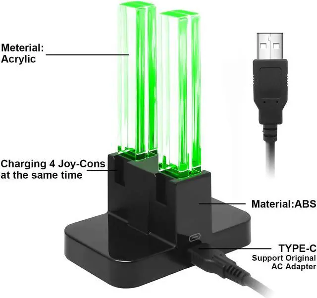 Alt view image 3 of 7 - ROME CARE Charging Dock Compatible with Switch Joy-Con with Lamppost LED Indication, Charger Stand Station Compatible with Switch Joy-Cons with Charging Cable