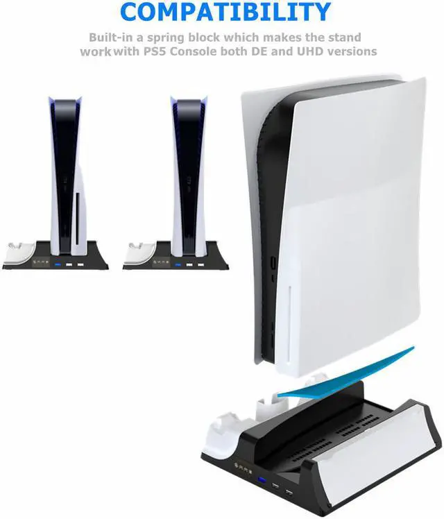 Alt view image 7 of 7 - PS5 multifunctional Cooling Stand with Charging Station and Suction Cooling Fan, Dual Controller Wireless Charger Station, Charging Dock Station and Game Slots