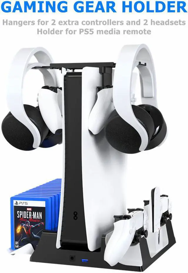 Alt view image 4 of 7 - PS5 multifunctional Cooling Stand with Charging Station and Suction Cooling Fan, Dual Controller Wireless Charger Station, Charging Dock Station and Game Slots