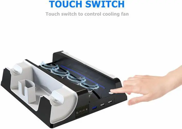 Alt view image 6 of 7 - PS5 multifunctional Cooling Stand with Charging Station and Suction Cooling Fan, Dual Controller Wireless Charger Station, Charging Dock Station and Game Slots